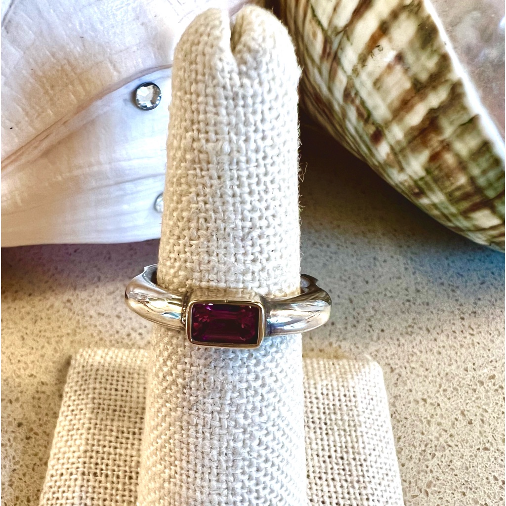 Pink Tourmaline Set In 14 Karat Gold On Sterling Silver Band..Cool Band Design;)